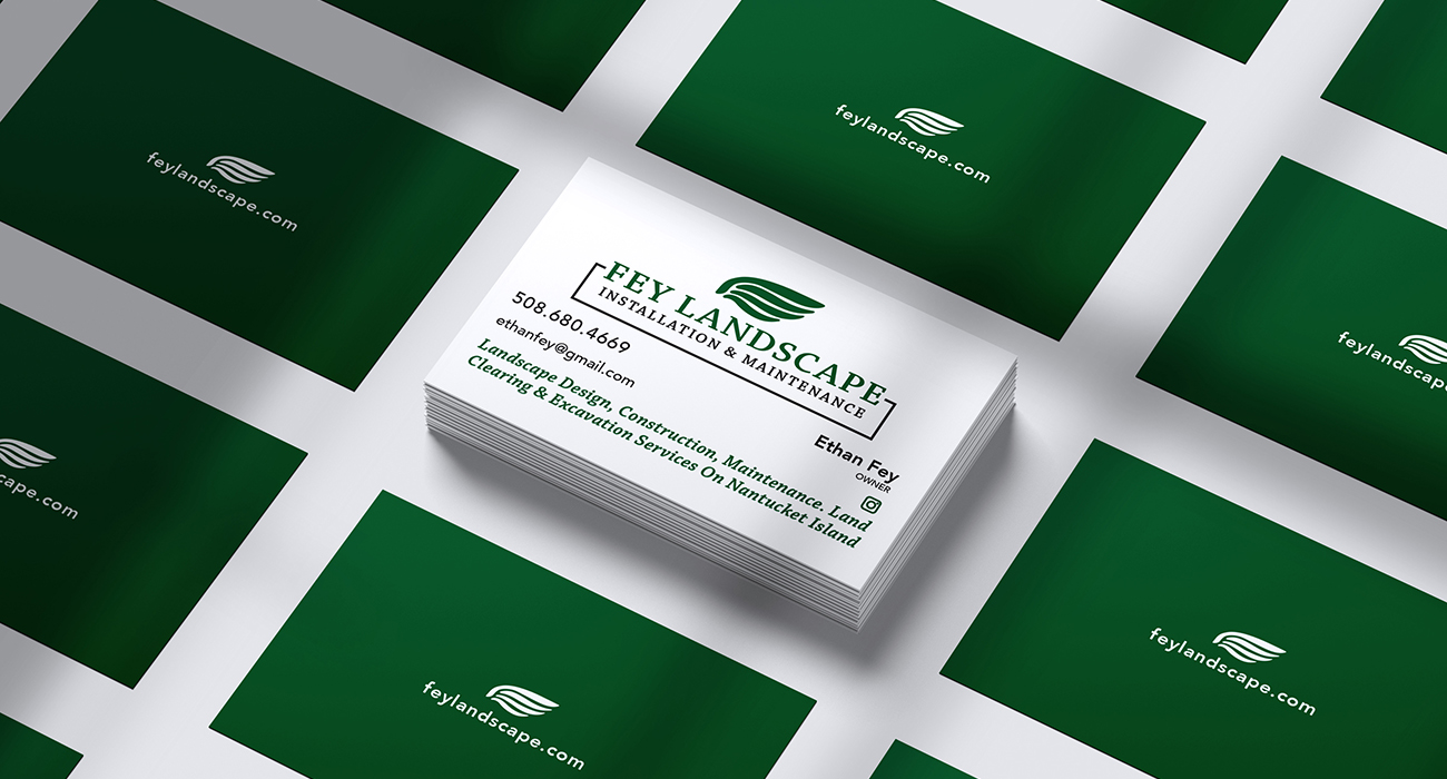 Nantucket Business Card Designs for Fey Landscaping on Nantucket Designed by Malcolm Designs
