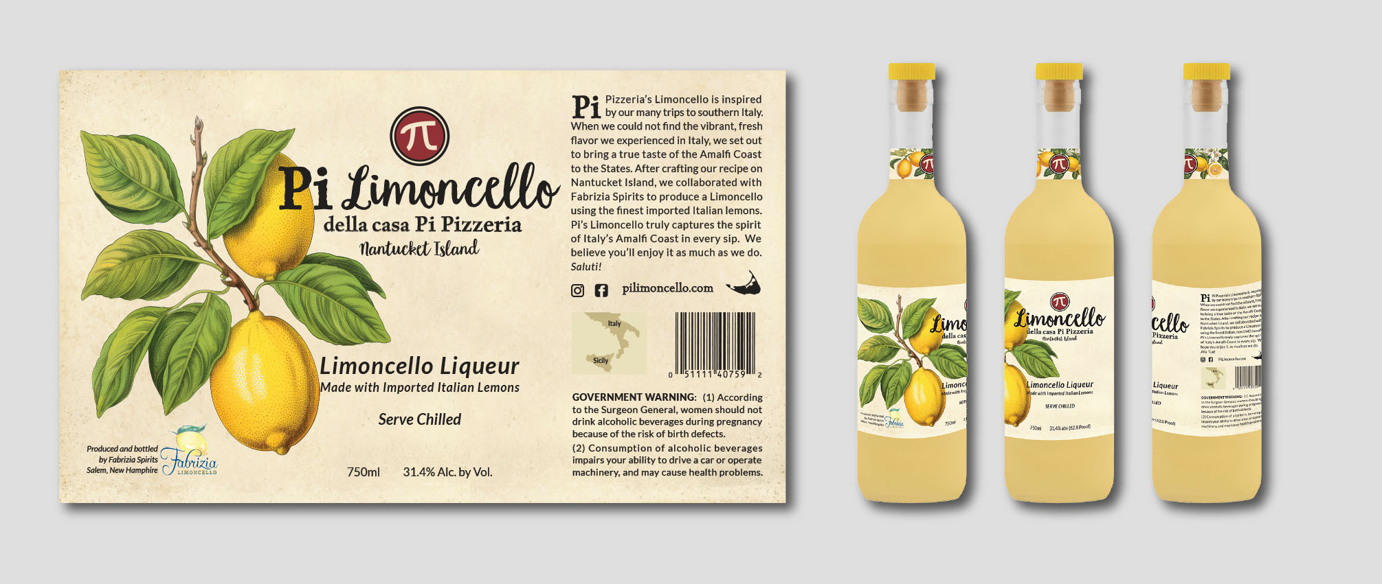 Limoncello Label Designed for Pi Pizzeria by Malcolm Designs