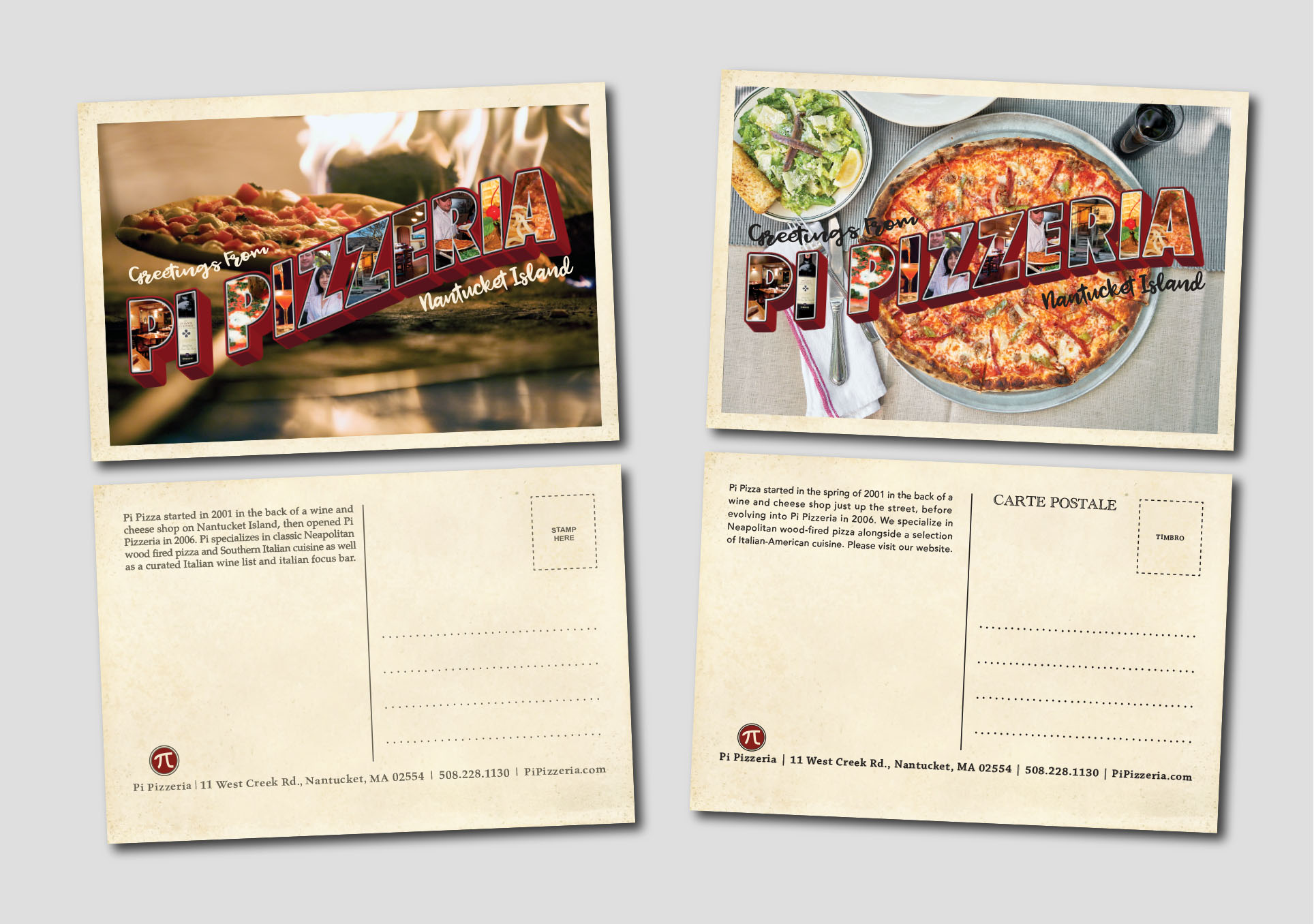 Nantucket Postcard Designed for Pi Pizzeria by Malcolm Designs