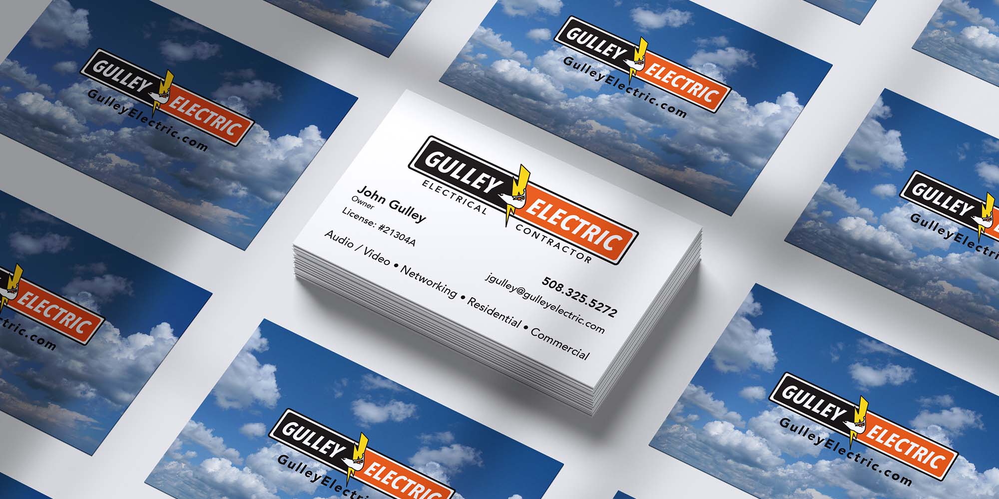 Nantucket business card design for Gulley Electric by Malcolm Designs on Nantucket